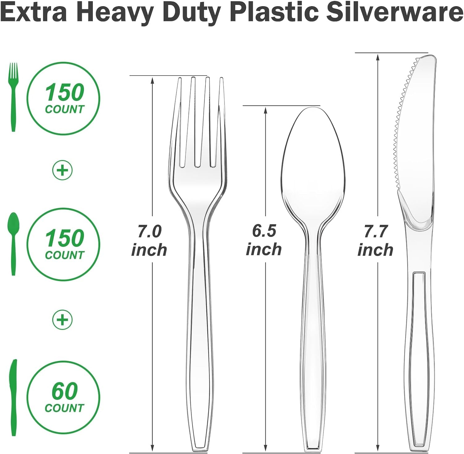 360 Count Extra Heavy Duty Clear Plastic Silverware, 150 Forks, 150 Spoons, 60 Knives, Bpa-Free, Heat Resistant, Disposable Plastic Utensils Set, Plastic Cutlery Set, Plasticware Bulk for Party