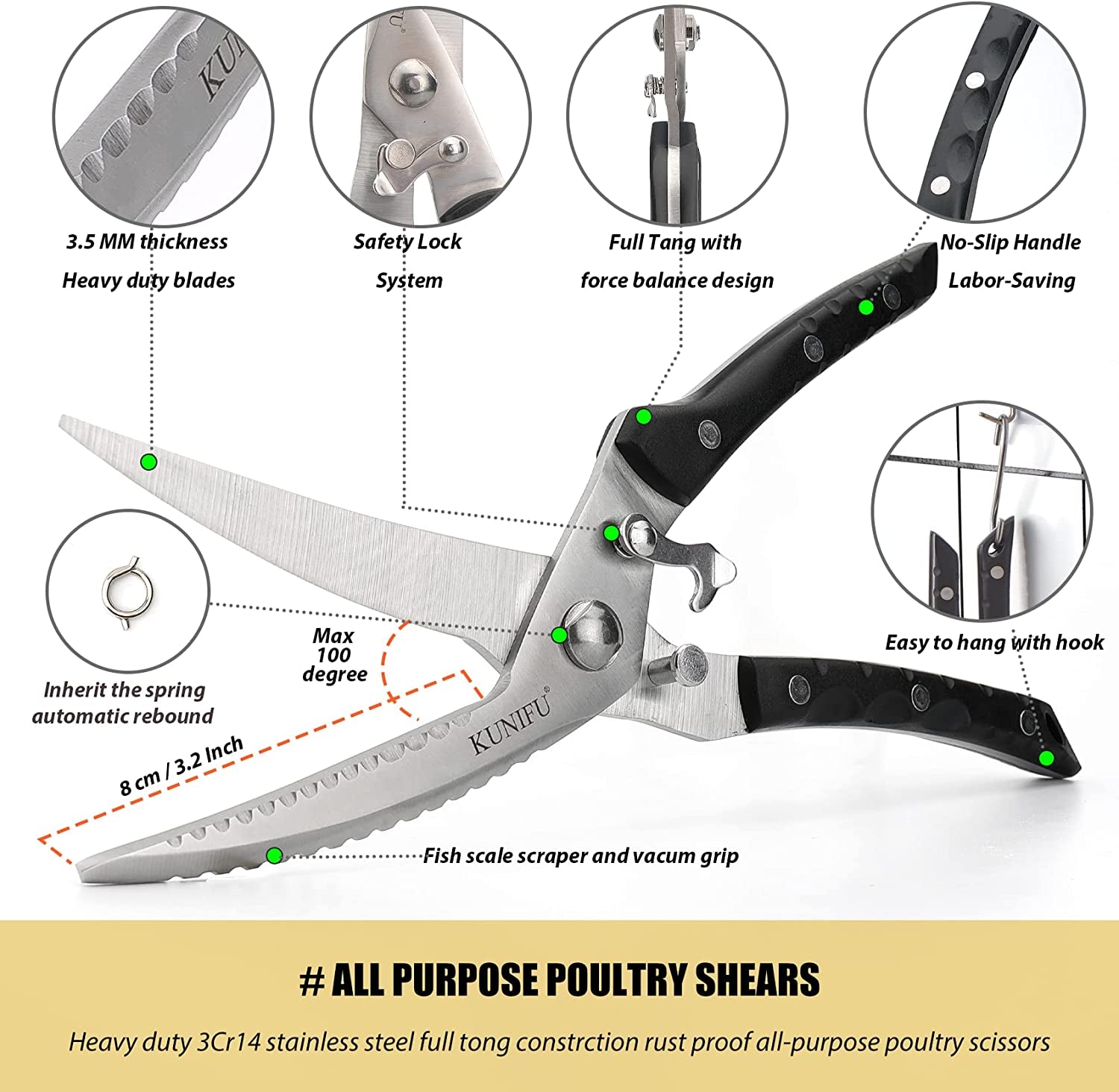 Poultry Shears, All Purpose Heavy Duty Kitchen Scissors for Turkey Fryer Chicken Thanksgiving Christmas Day