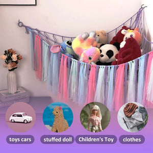 Stuffed Animal Toys Hammock with LED Light, Stuffed Doll Hanging Corner Holder for Home Storage, Large Hanging Net -Display Teddies for Nursery and Kids’ Bedroom, Purple Decor Organizer