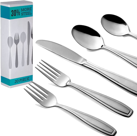 Image of 20-Piece Silverware Set, Service for 4, Durable Stainless Steel Flatware, Dishwasher Safe Cutlery with Matte Finish Handle