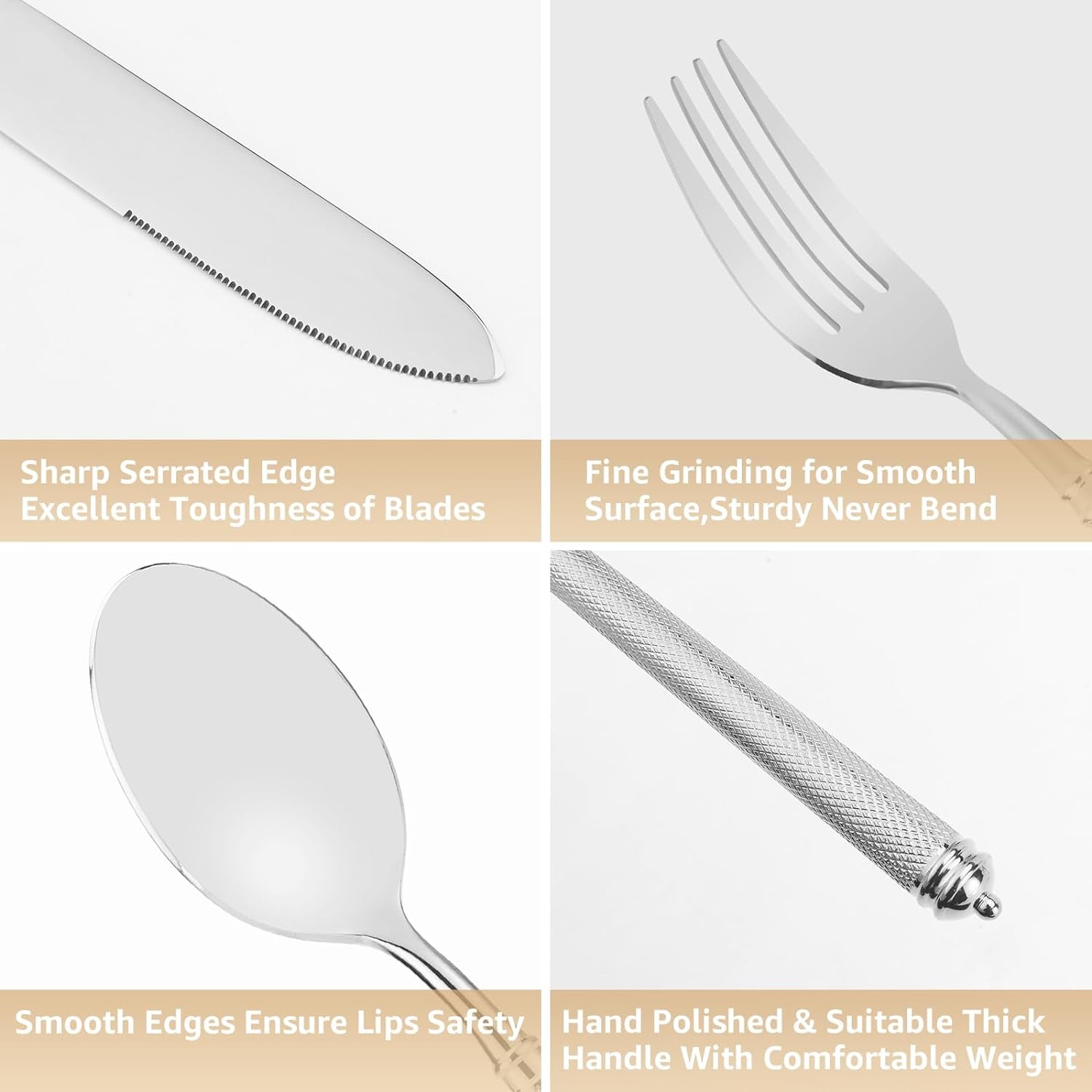 20Pcs 18/10 Stainless Steel Silver Forged Manual Polishing Flatware Set with Luxury Domess Handle Dishwasher Safe Home Hotel Restaurant Use Wedding Housewarming Gift