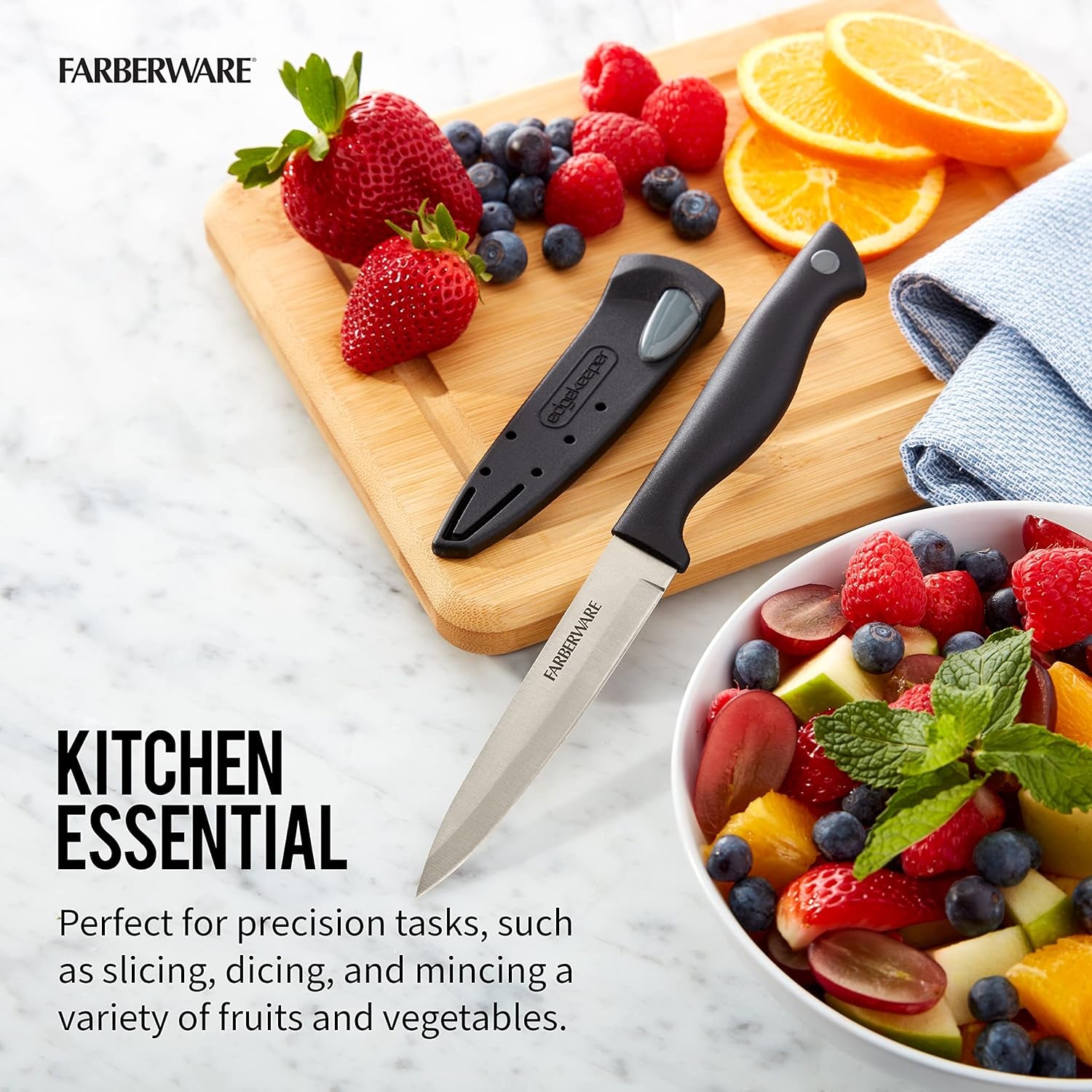 Edgekeeper 4.5-Inch Fine Edge Utility Knife with Self-Sharpening Blade Cover, High Carbon-Stainless Steel Kitchen Knife with Ergonomic Handle, Razor-Sharp Knife, Black