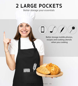 2 Pack Adjustable Bib Apron Thicker Version Waterdrop Resistant with 2 Pockets Cooking Kitchen Aprons for Women Men Chef, Black