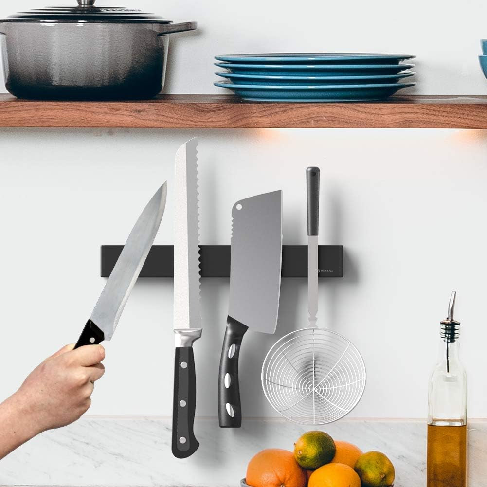 12 Inch Knife Magnetic Strip No Drilling, Kitchen Knife Magnetic Holder for Wall, Kitchen Accessories Organizer Bar or Used in Organizing Tools (Stainless Steel-12 Inch, Black)