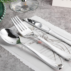 120PCS Silver Plastic Silverware, Silver Plastic Cutlery Set Disposable Flatware Dinnerware -60 Silver Forks, 30 Silver Spoons, 30 Silver Knives for Wedding, Party, Daily Use Silver Utensils