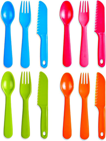 Image of 12Pcs Kids Cutlery Set, Plastic Toddler Utensils Forks and Spoons with Serrated Nylon Knives for School Lunch Box or Travel with Bright Colors, Reusable Kids Silverware Set Also for Adults