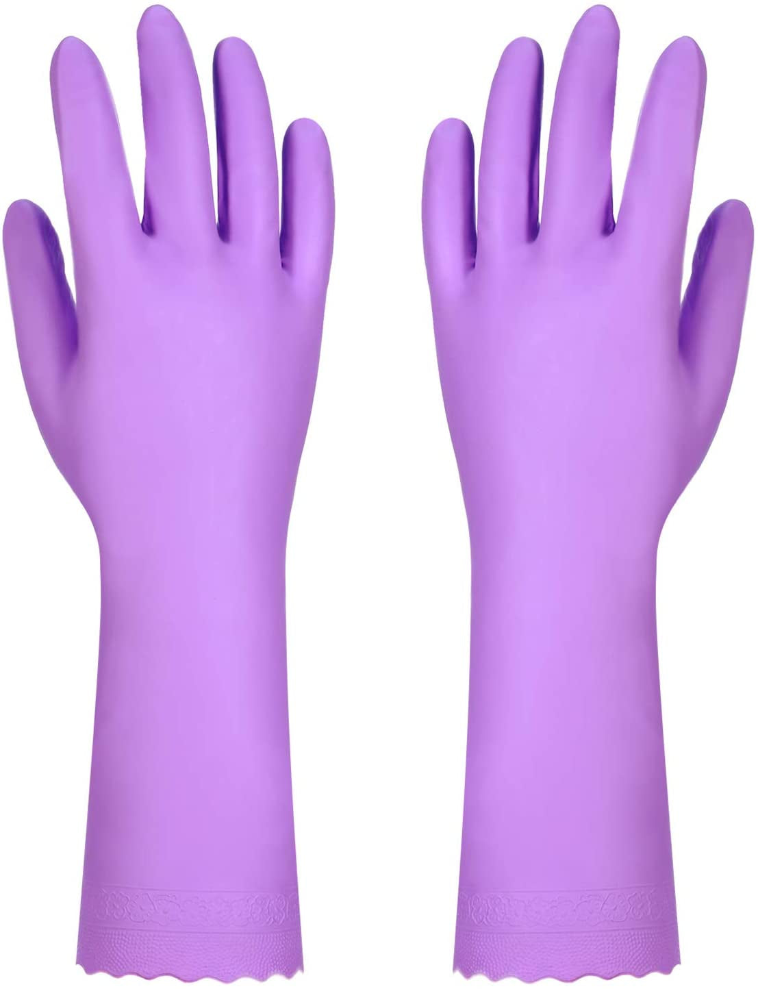 Reusable Dishwashing Cleaning Gloves with Latex Free, Cotton Lining,Kitchen Gloves 2 Pairs,Purple+Blue