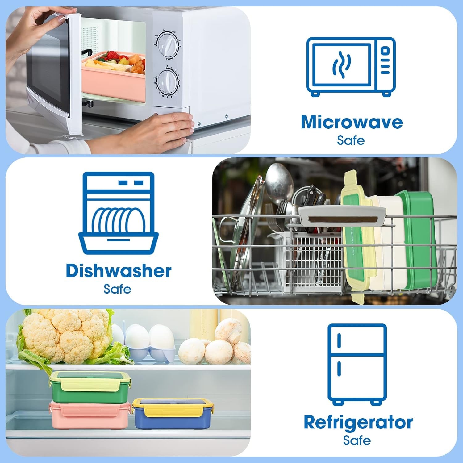 6 Pcs Bento Boxes for Kids Adult 1100 Ml Lunch Boxes with Knife, Fork and Spoon Leakproof Lunch Containers for Men Women Work School Travel