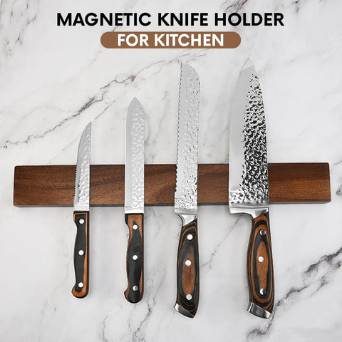 Image of Magnetic Knife Holder for Kitchen - Premium 16-Inch Wooden Magnetic Knife Strip for Wall | Wall Mount Knife Rack | Knives, Utensils & Tools Organizer - Easy to Install