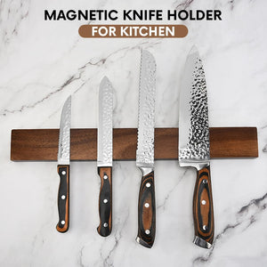 Magnetic Knife Holder for Kitchen - Premium 16-Inch Wooden Magnetic Knife Strip for Wall | Wall Mount Knife Rack | Knives, Utensils & Tools Organizer - Easy to Install