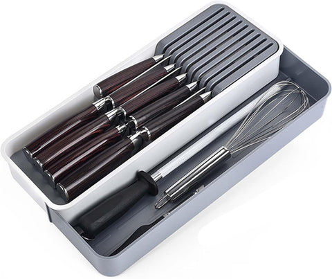 Image of Drawer Knife Organizer, Kitchen Knife Block Knife Holder with Expandable Cutlery Tray Drawer Organizer Tray for Knife