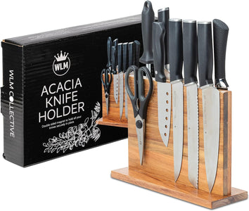 Premium Acacia Wood Double Sided Magnetic Knife Block without Knives Strong Magnetic Knife Holder Magnet Knife Holder Stand Knife Holder for Kitchen Counter Knife Rack Knife Stand Knife Storage