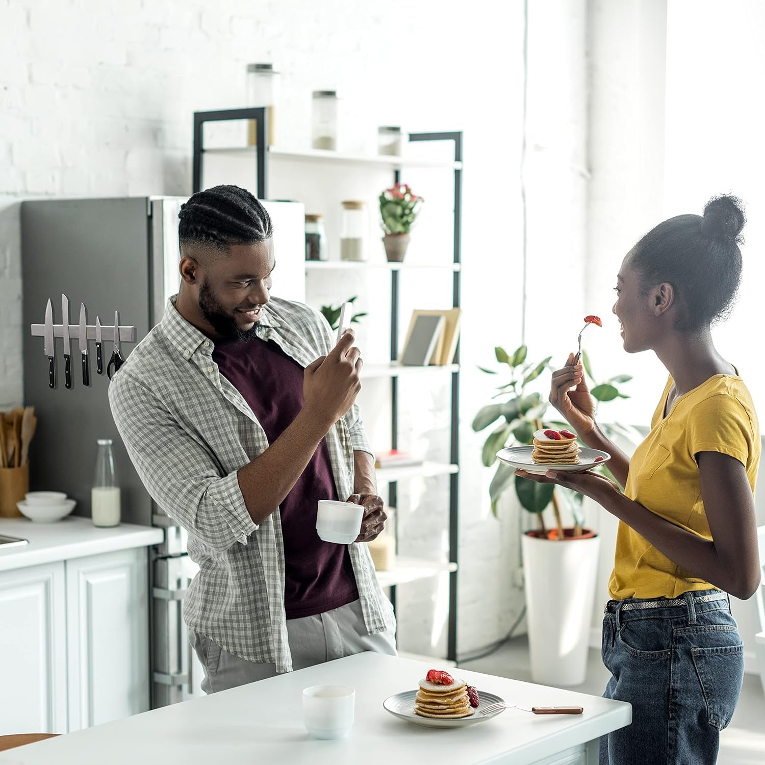 (Fridge) Magnetic Knife Holder for Refrigerator – 16 Inch Professional Double Sided Magnetic Knife Strip for Fridge - Stainless Steel Magnetic Knife Holder for Wall Self Adhesive
