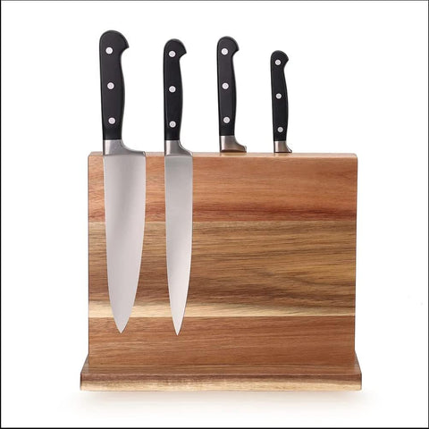 Image of Acacia Wood Double Sided Magnetic Knife Block Stand Kitchen Knife Holder Multifunctional Storage