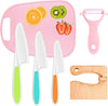 6Pcs Kids Kitchen Knife Set, Wooden Kids Knives, Plastic Kids Kitchen Knives with Crinkle Cutte, Peeler and Cutting Board, Nylon Toddler Cooking Knives for Salad, Fruits,Cake, Bread