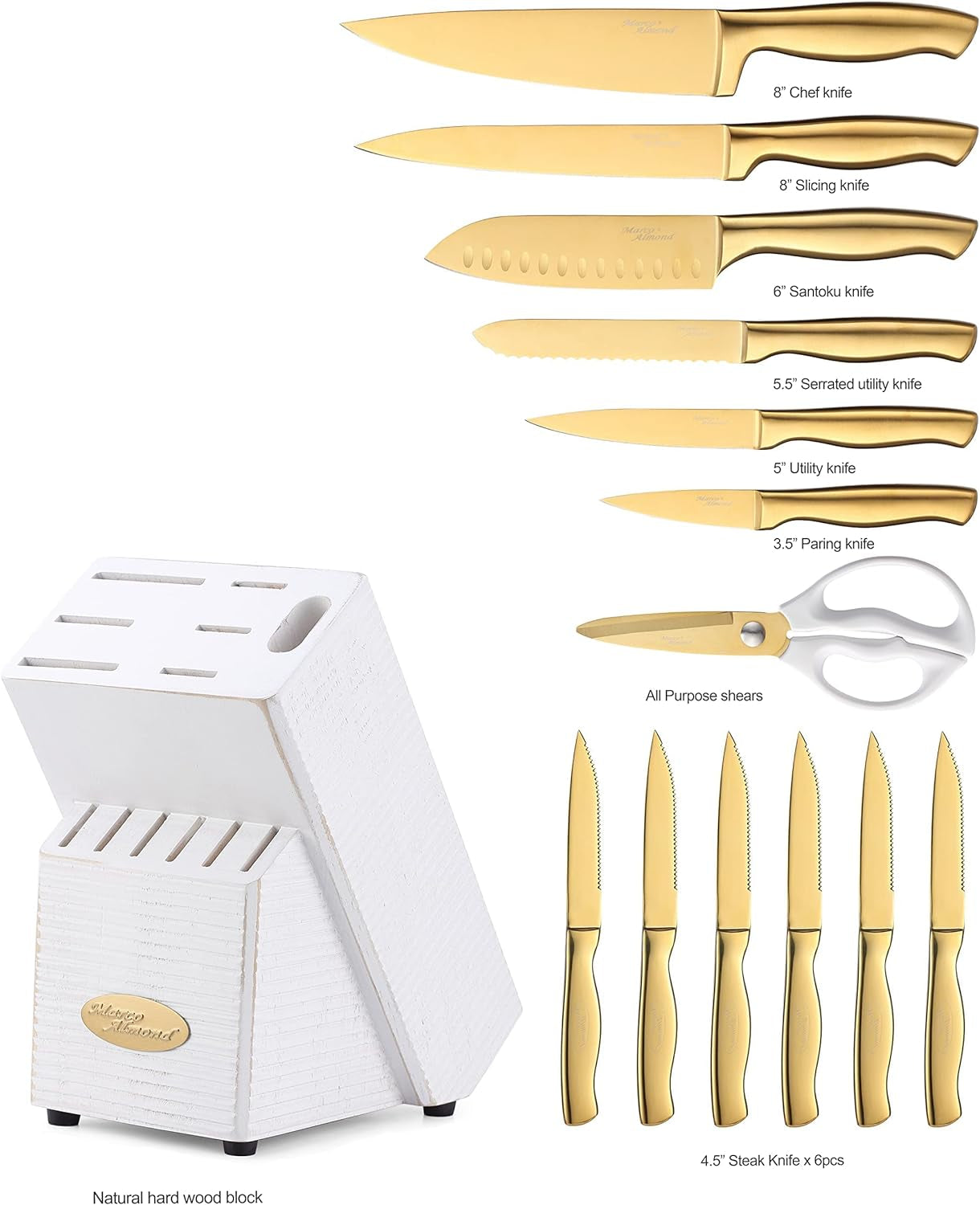 MA21 Golden Titanium Knives Block Set +  KYA51B Kitchen Utensil Set