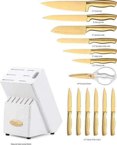 Image of MA21 Golden Titanium Knives Block Set +  KYA51B Kitchen Utensil Set