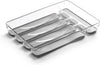 5-Slot Silverware Organizer for Drawer | Plastic Utensil Kitchen Drawers Tray Organization W/Grip Lining (Light Grey)