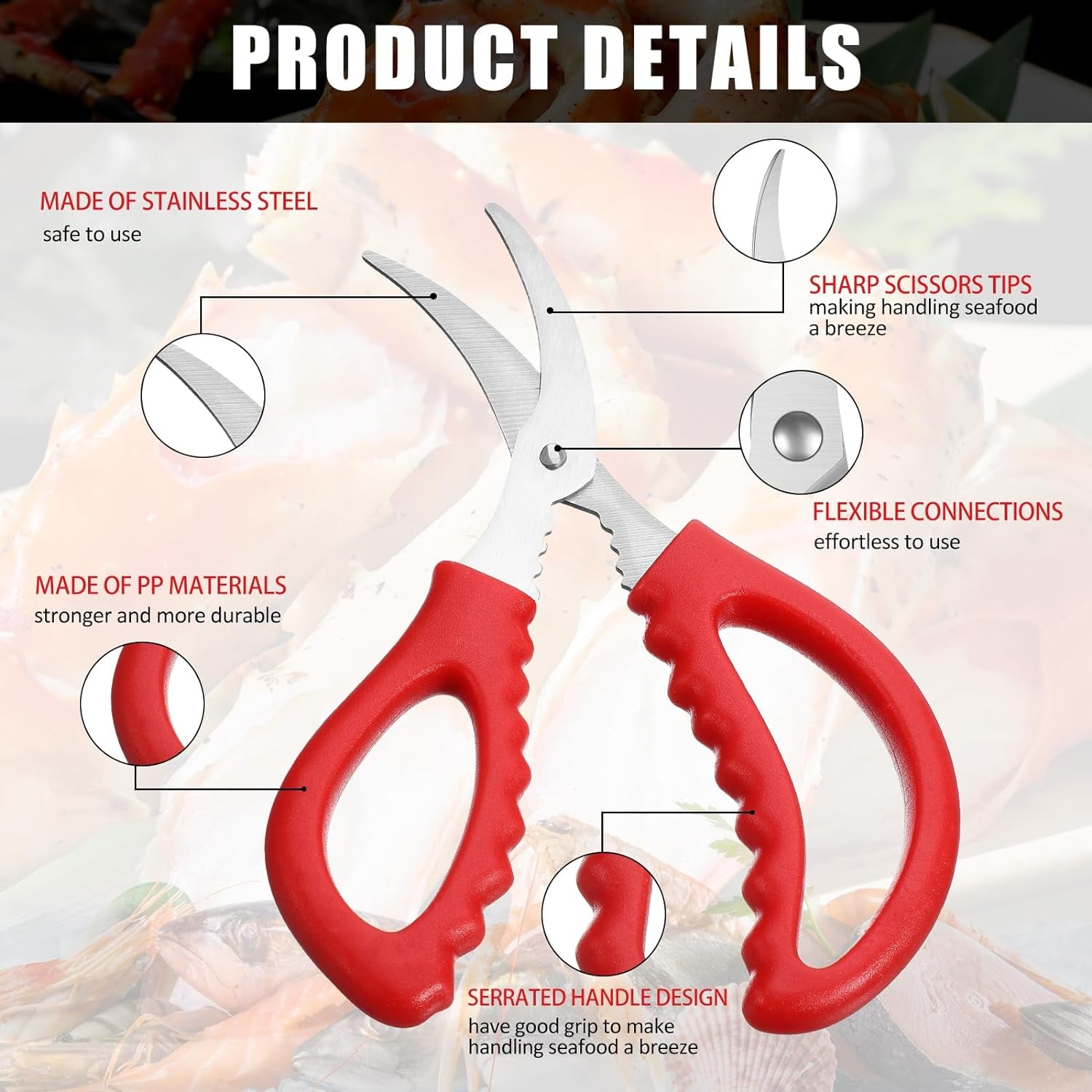 12 Pcs Kitchen Seafood Scissors for Crab Bulk, Red Leg Scissors Multifunctional Stainless Steel Shears Crab Leg Crackers Fish Crab Shrimp Lobster Scissors for Kitchen Seafood Peeling Tools