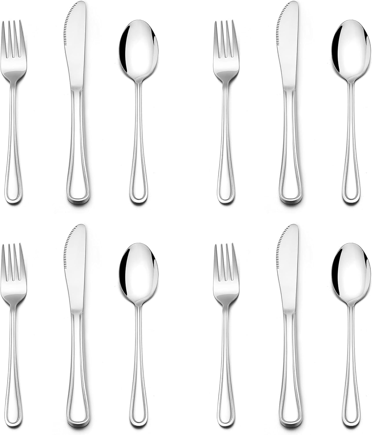 12-Piece Kids Silverware,  Stainless Steel Toddler Kids Utensils Safe for Preschooler/Children, Includes 4 Forks 4 Spoons 4 Knife, Slimline Adult Look & Small Size, Rust Free & Dishwasher Safe