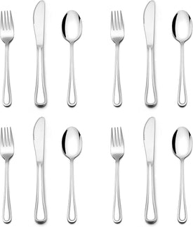 12-Piece Kids Silverware,  Stainless Steel Toddler Kids Utensils Safe for Preschooler/Children, Includes 4 Forks 4 Spoons 4 Knife, Slimline Adult Look & Small Size, Rust Free & Dishwasher Safe