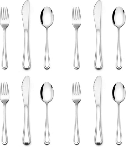 Image of 12-Piece Kids Silverware,  Stainless Steel Toddler Kids Utensils Safe for Preschooler/Children, Includes 4 Forks 4 Spoons 4 Knife, Slimline Adult Look & Small Size, Rust Free & Dishwasher Safe