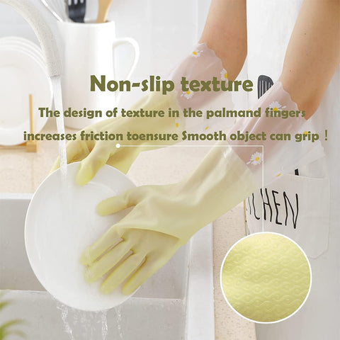 Image of Dishwashing Cleaning Gloves 3 Pairs - Reusable Rubber Gloves Non-Slip Laundry Kitchen Gardening Household Gloves