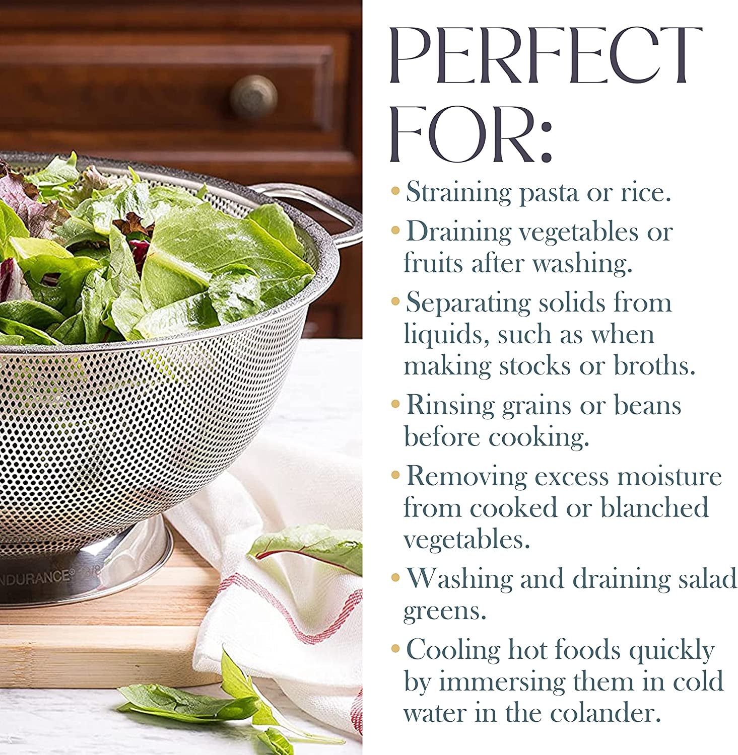 5 Qt Metal Colander with Handle | Pasta, Spaghetti, Berry, Fruit, Vegetable, Kitchen Food Strainer Basket | 18/8 Stainless Steel Colander Bowl | Pot Drainer for Cooking, Sifter Strainer