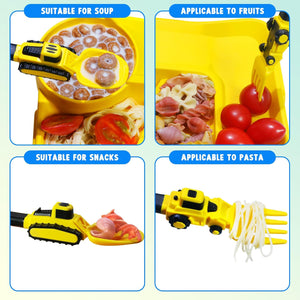 Construction Toddler Utensils - Reusable Plastic Toddler Fork and Spoon & Storage Case - Suitable for Kids Utensils - Dishwasher Safe - Portable Utensils Set for 1 2 3 4 5 Year Old Toddlers