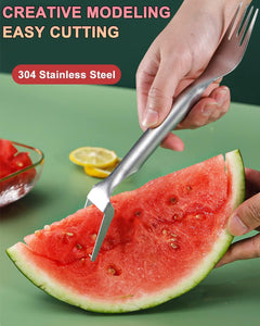 2-In-1 Watermelon Fork Slicer, Watermelon Slicer Cutter, Stainless Steel Fruit Watermelon Cutter for Family Parties Camping, Professional Fruit Forks Slicer for Watermelon Cubes (1PCS)