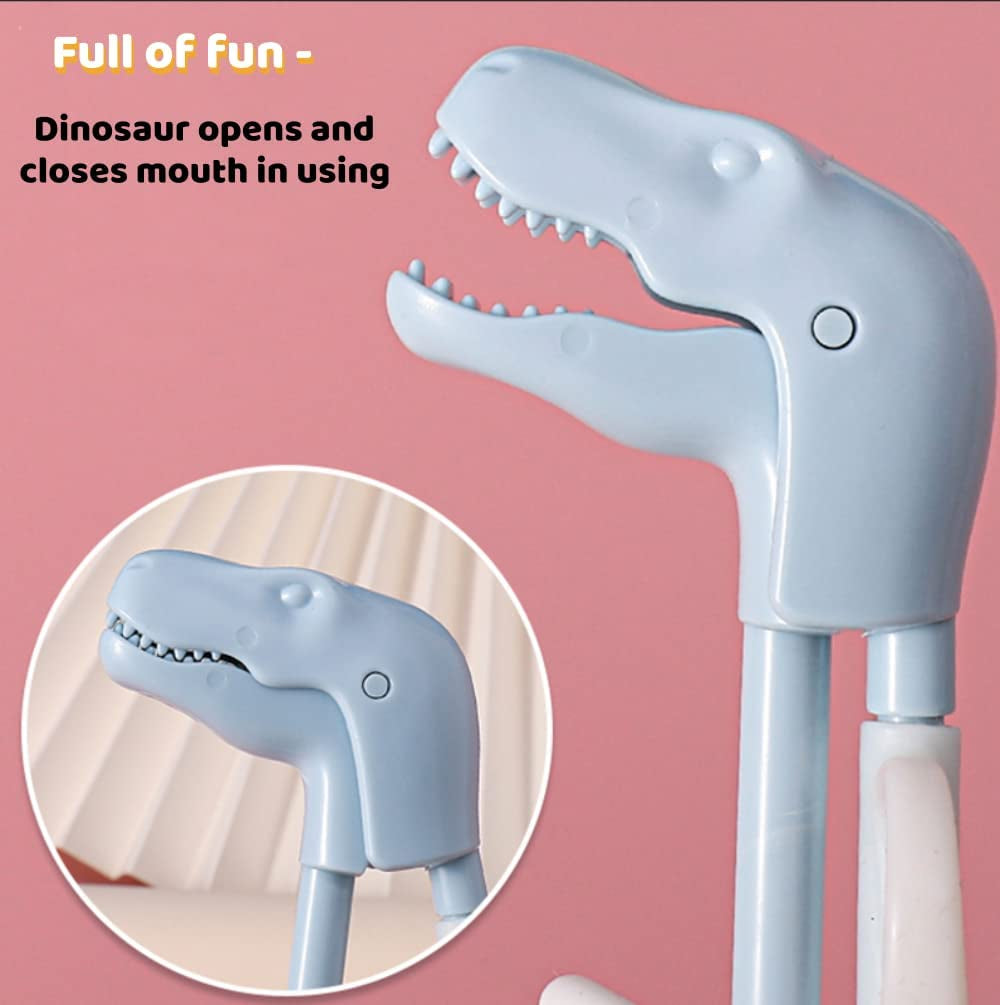 Reusable Kids Flatware Set - Dinosaur Training Chopsticks & Plastic Kids Cutlery Set, Kids Fork Spoon & Nylon Knife Ideal for School Lunch Box, BPA Free Toddler Silverware Set, 4 Pcs, Green