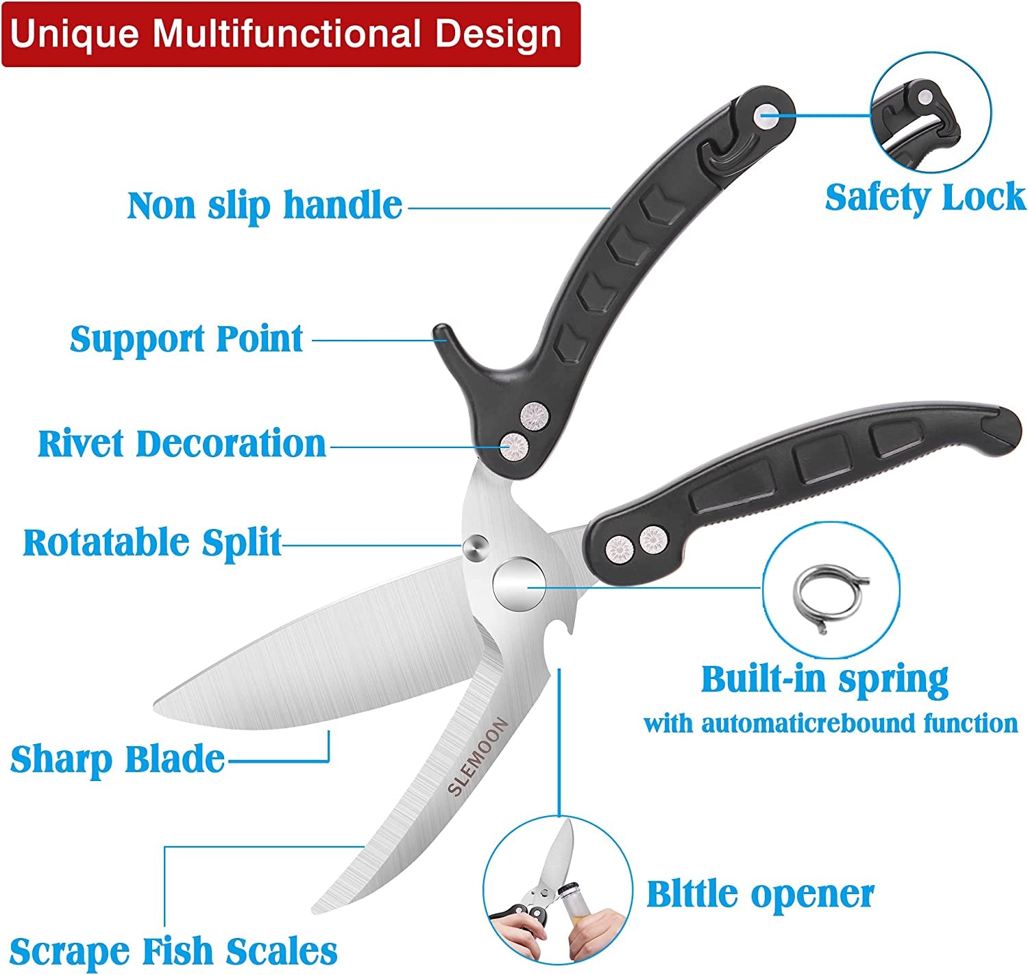 Heavy Duty Kitchen Scissors Poultry Shears 2Pcs Set Black