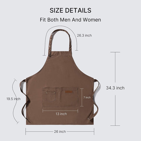 Image of Aprons for Women Men BBQ Chef Cooking Artist Water Drop Resistant Canvas Adjustable Kitchen Apron with Pockets for Unisex Grill Baking Painting Art Stylist Dishwashing Comfortable Aprons (Khaki)