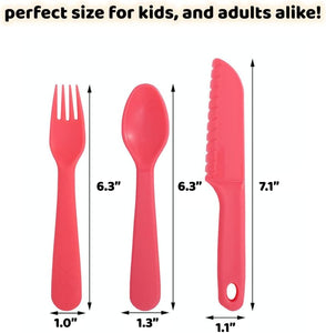 Reusable Kids Flatware Set - Dinosaur Training Chopsticks & Plastic Kids Cutlery Set, Kids Fork Spoon & Nylon Knife Ideal for School Lunch Box, BPA Free Toddler Silverware Set, 4 Pcs, Green