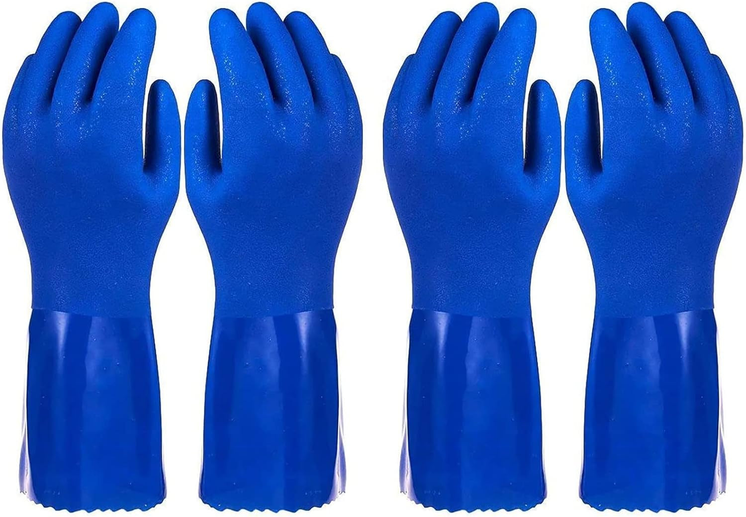 2 Pairs Rubber Household Cleaning Gloves for Kitchen Dishwashing, Cotton Lined (Blue)