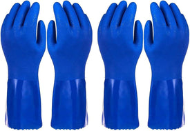 2 Pairs Rubber Household Cleaning Gloves for Kitchen Dishwashing, Cotton Lined (Blue)