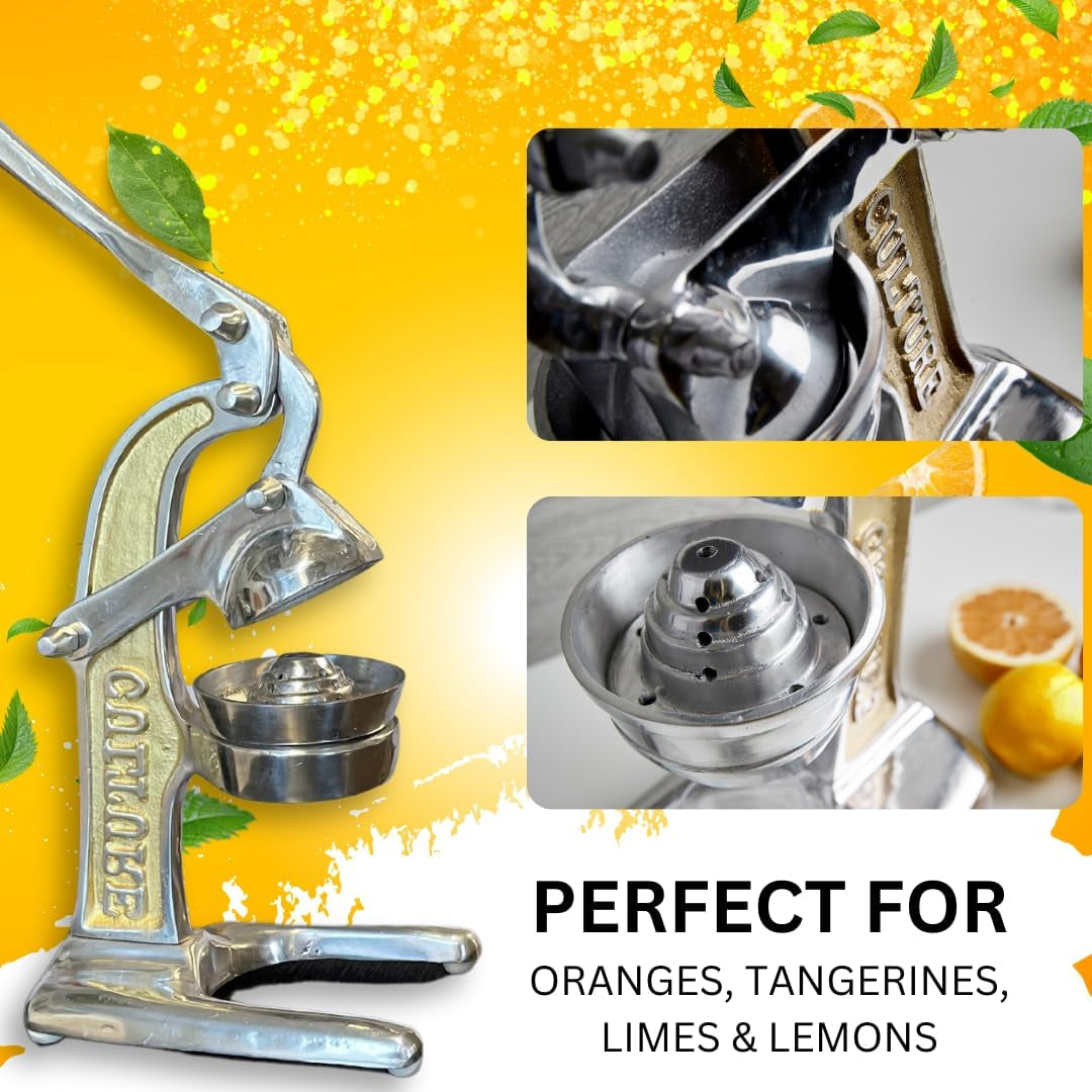 Artisan Crafted Cast Aluminum Professional Grade Manual Hand Press Juicer for Fresh Squeezed Orange, Lemon, Lime, Grapefruit and Citrus Fresh Morning Drinks, Cocktails, or Cooking by  - Gold