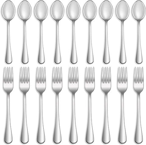 Image of 16 Pcs Forks and Spoons Silverware Set,Food Grade Stainless Steel Flatware Cutlery Set for Home,Kitchen and Restaurant,Mirror Polished,Dishwasher Safe - 8 Dinner Fork(8 Inch) and 8 Teaspoon(6.5 Inch)