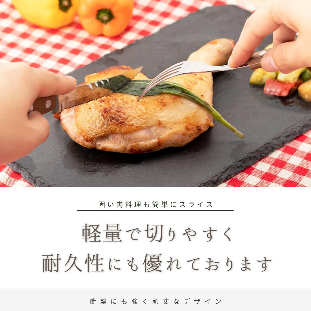 Tramontina Traditional Heavy Duty Natural Wood Handle Steak Knives 8.3" & Table Fork 7.5" & Tablespoon 7.5" Set of 3 3 Heat Treated Knives Lightweight Made in Brazil 22299/001 TRAMONTINA