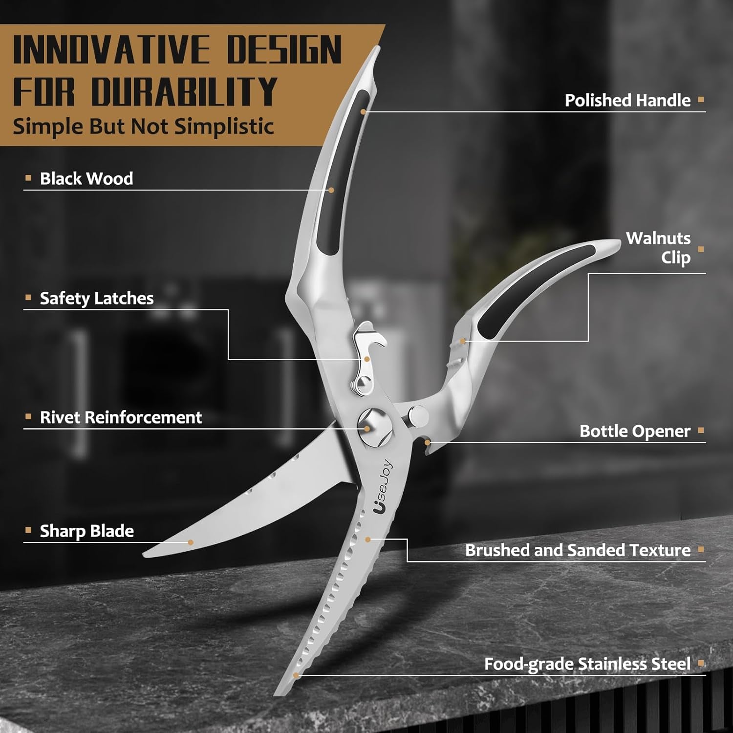 Professional Kitchen Scissors, Cooking Shears Scissors for Meat, Poultry Shears Heavy Duty, Stainless Steel Meat Scissors, Cooking Scissors for Chicken, Turkey, Fish，Bone