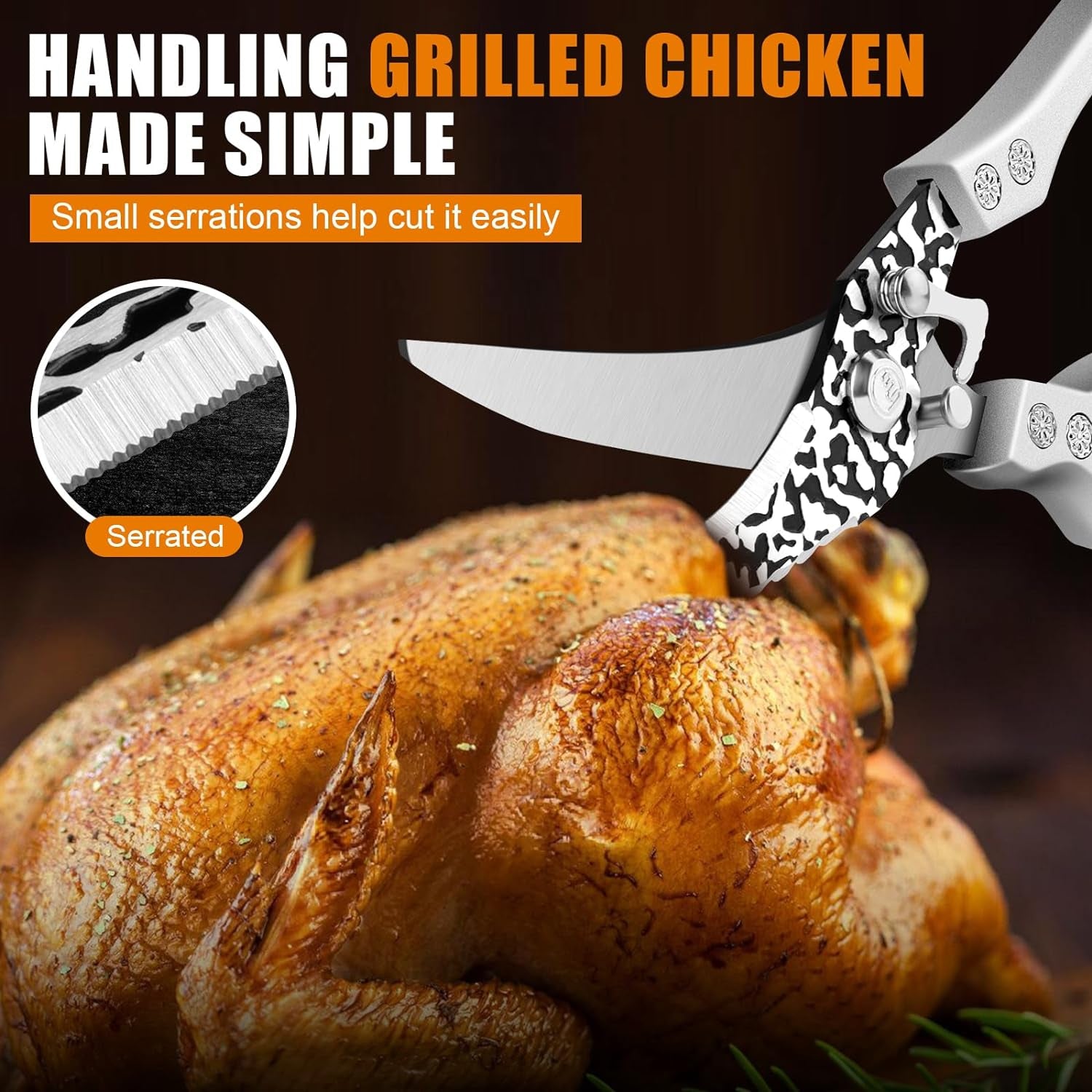 Poultry Shears, Multipurpose Stainless Steel Heavy Duty Kitchen Scissors with Serrated Edge for Bone, Chicken, Meat, Fish, Turkey, Vegetables, Barbecue Scissors