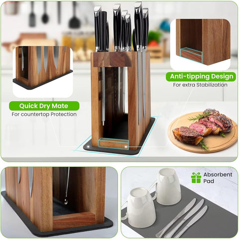 Image of ARC Magnetic Knife Block Holder without Knives, Storage up to 26 Knives, Large Size Anti-Tipping Acacia Wooden Kitchen Knife Storage Stands, Ultra Secure Magnet Rack and Countertop Protected Mat