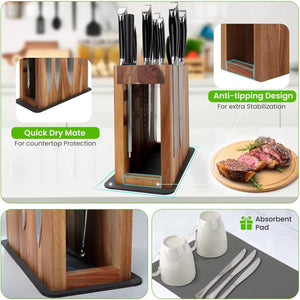 ARC Magnetic Knife Block Holder without Knives, Storage up to 26 Knives, Large Size Anti-Tipping Acacia Wooden Kitchen Knife Storage Stands, Ultra Secure Magnet Rack and Countertop Protected Mat