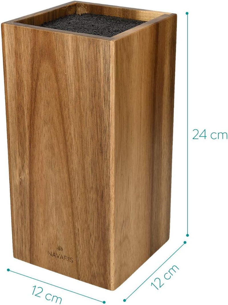 Wooden Kitchen Knife Block - Universal Bristle Knife Holder Storage Stand - Acacia Wood Knife Block - Upright Design 9.4 X 4.7 X 4.7 Inches