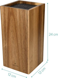 Wooden Kitchen Knife Block - Universal Bristle Knife Holder Storage Stand - Acacia Wood Knife Block - Upright Design 9.4 X 4.7 X 4.7 Inches