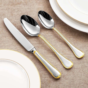 Elizabeth 20-Piece 18/10 Stainless Steel Flatware Set, Service for 4, Fine Silverware Set (Gold Accent), Dishwasher Safe, Mirror Polished