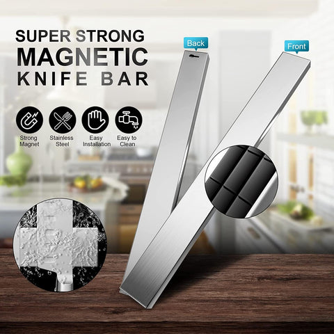 Image of 16 Inch Magnetic Knife Holder for Wall, Stainless Steel Adhesive Magnetic Knife Strips No Drilling Use as Mounted Kitchen Knife Storage Bar, Magnetic Tool Organizer, Kitchen Accessories