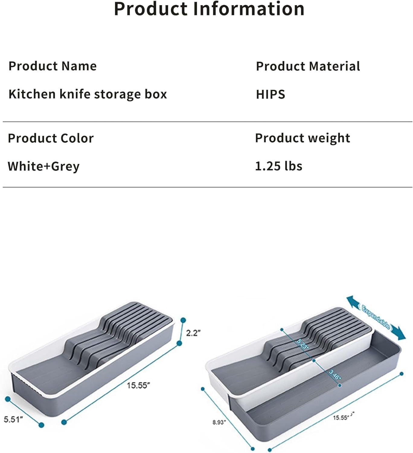 Drawer Knife Organizer, Kitchen Knife Block Knife Holder with Expandable Cutlery Tray Drawer Organizer Tray for Knife