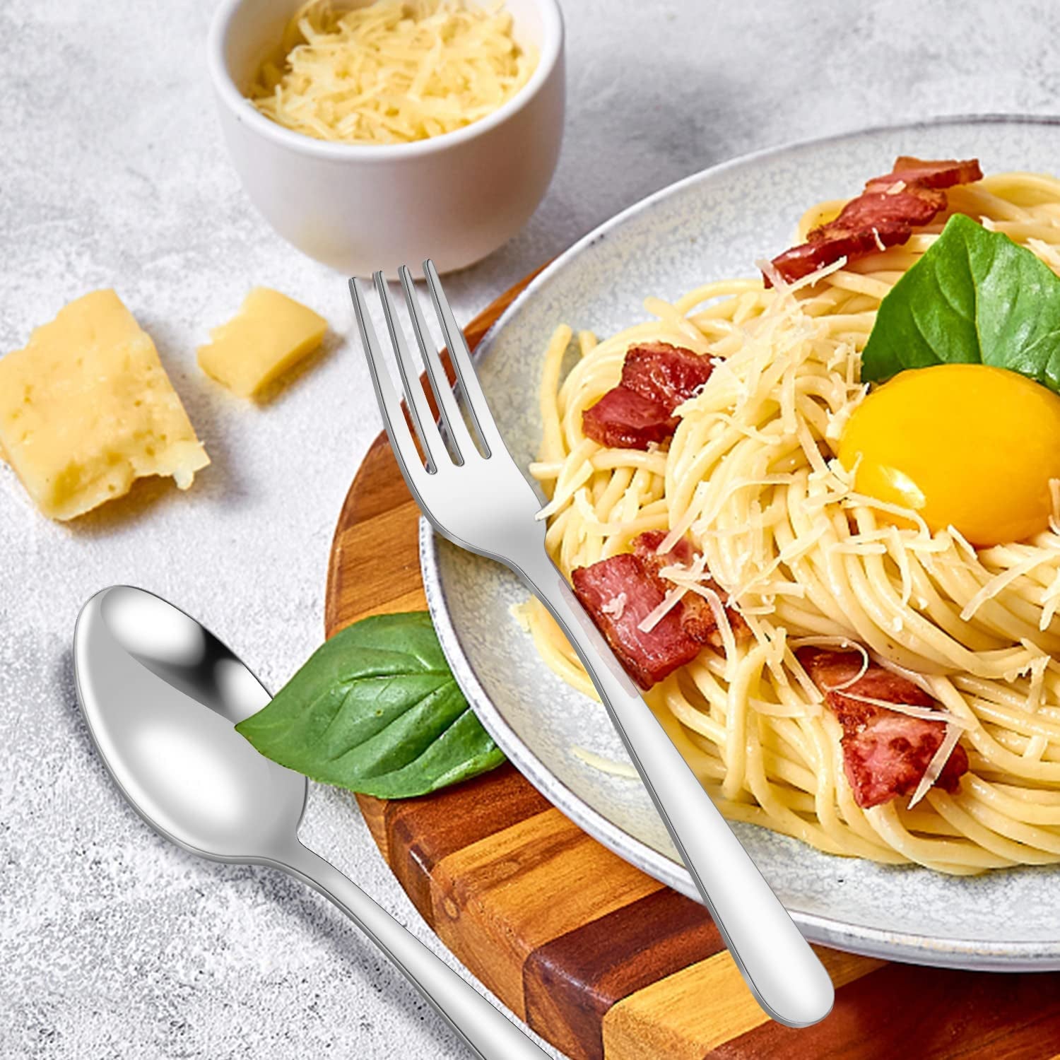 24-Piece Forks and Spoons Silverware Set,  Food Grade Stainless Steel Flatware Cutlery Set for Home, Kitchen and Restaurant, 12 Dinner Forks and 12 Dinner Spoons, Mirror Polished&Dishwasher Safe