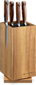 Rotating Wood Knife Block - Magnetic Universal Holder without Knives - Kitchen Storage with Plastic Bristles and Magnetic Sides - Acacia